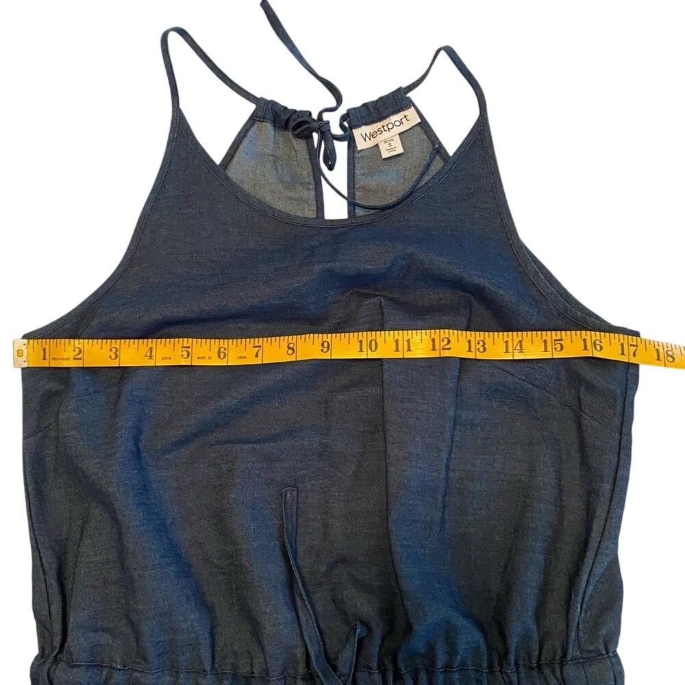 Westport denim halter sun dress with white floral embroidery - Picture 3 of 8